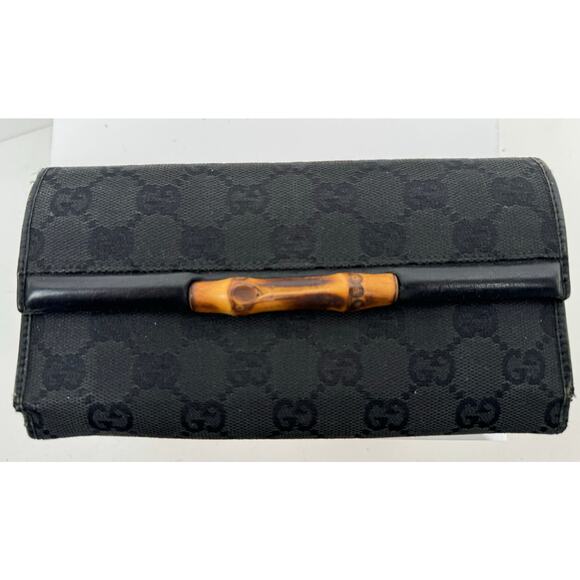 Gucci Tom Ford Black GG Canvas Monogram Bamboo Tri Fold Wallet - Picture 1 of 5